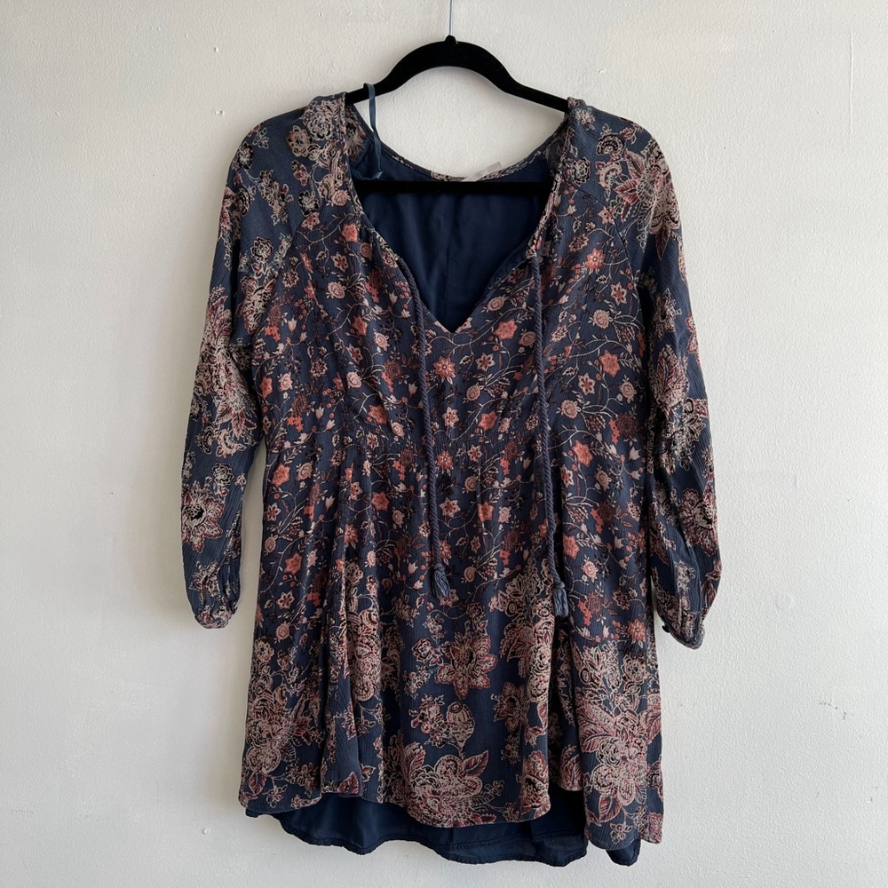 Free People Blouse, Small, Navy Floral